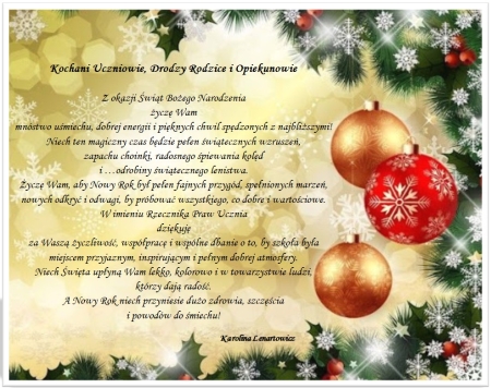 Życzenia bożonarodzeniowe od Rzecznika Praw Ucznia